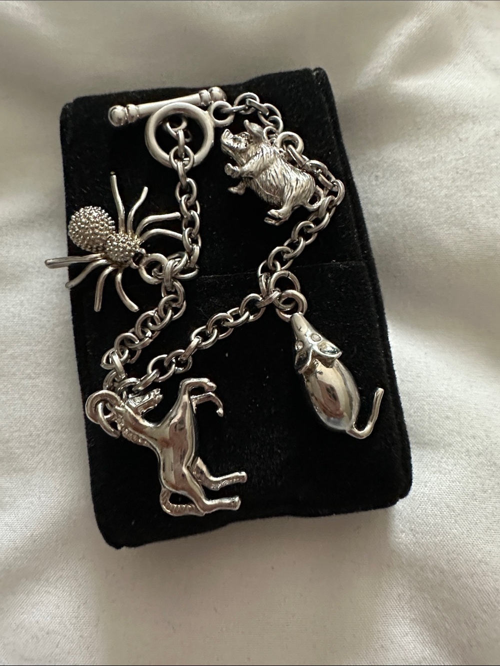Silver Animal Charm Bracelet - Pig Mouse, Horse & Spider